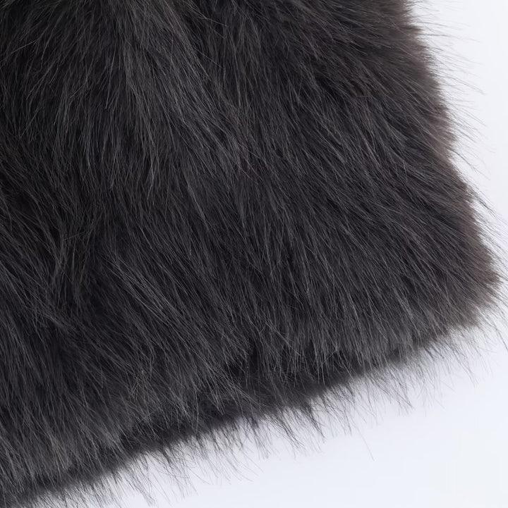 Women's Short Faux Fur Jacket with Stand Collar and Boxy Cut Mune Fashion