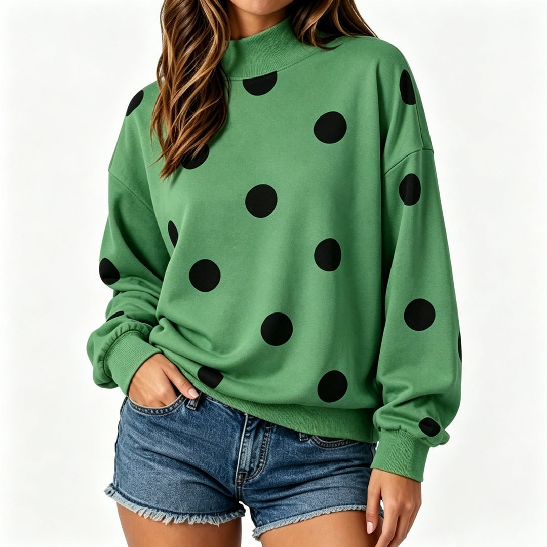 Women's loose-fitting sweatshirt with stand-up collar and large dots Mune Fashion