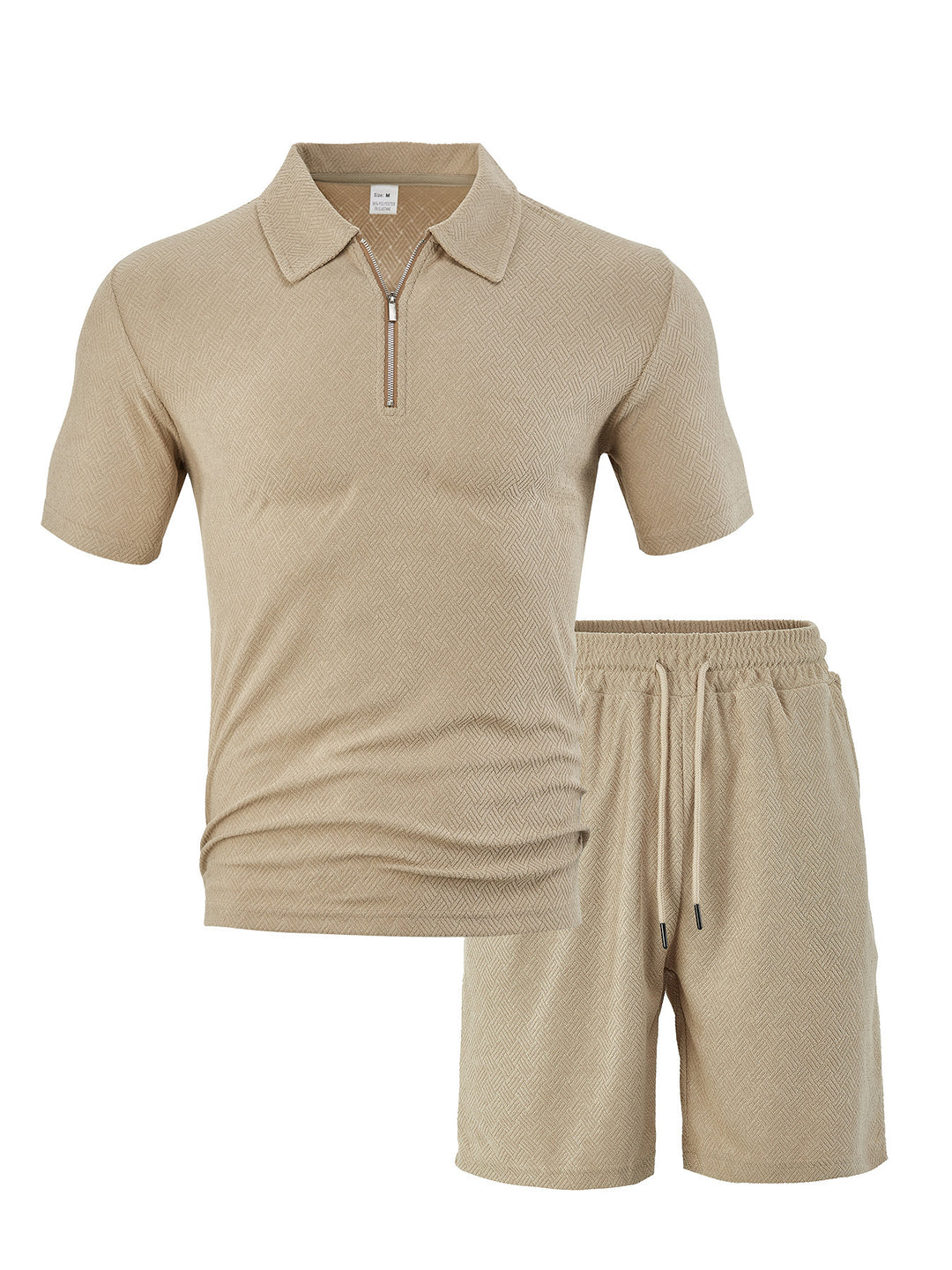 Men's comfortable short sleeve half zip set with polo collar and elastic cord pants made of textured knit Mune Fashion