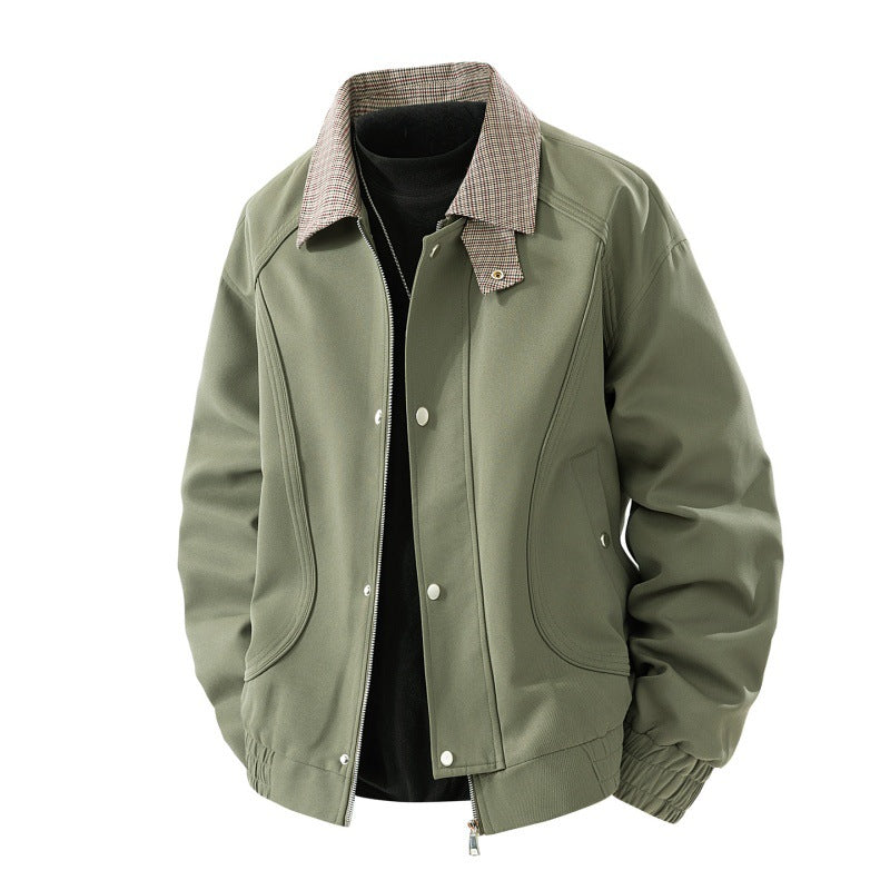 Men's lightweight Harrington jacket in suede look with shirt collar, full-length zipper and elastic hem Mune Fashion