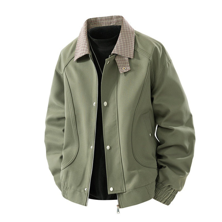 Men's lightweight Harrington jacket in suede look with shirt collar, full-length zipper and elastic hem Mune Fashion