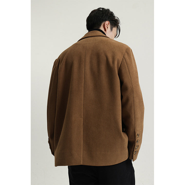 Men's Loose-Fitting Corduroy Blazer with Wide Lapels and Flap Pockets Mune Fashion