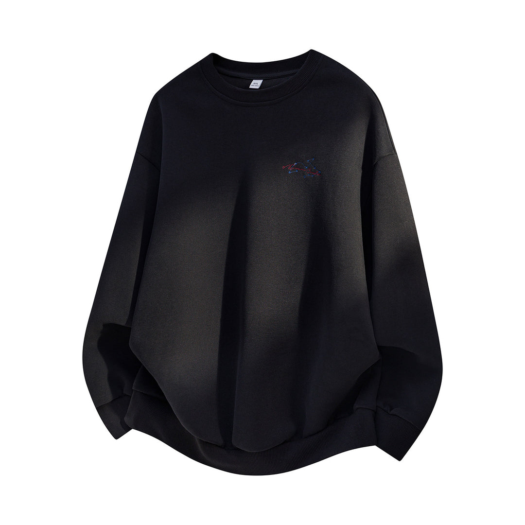 Unisex Oversize Cotton Sweatshirt with Round Neck, fine Chest Embroidery and Elastic Hem Mune Fashion