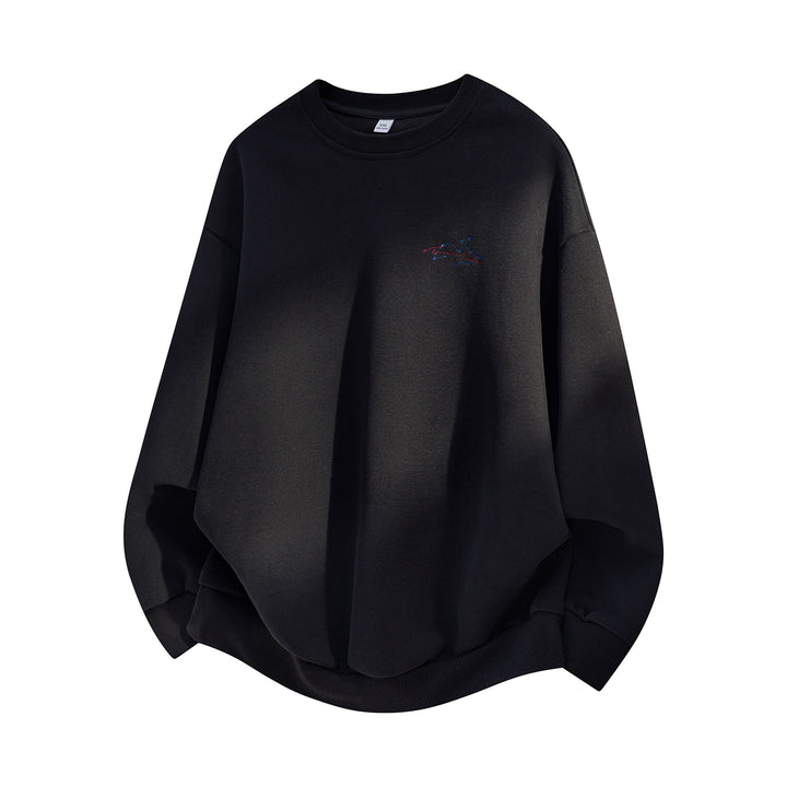 Unisex Oversize Cotton Sweatshirt with Round Neck, fine Chest Embroidery and Elastic Hem Mune Fashion