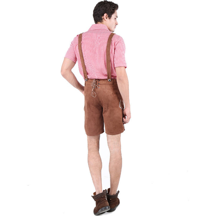 Men's traditional leather shorts with braces and intricate embroidery Mune Fashion