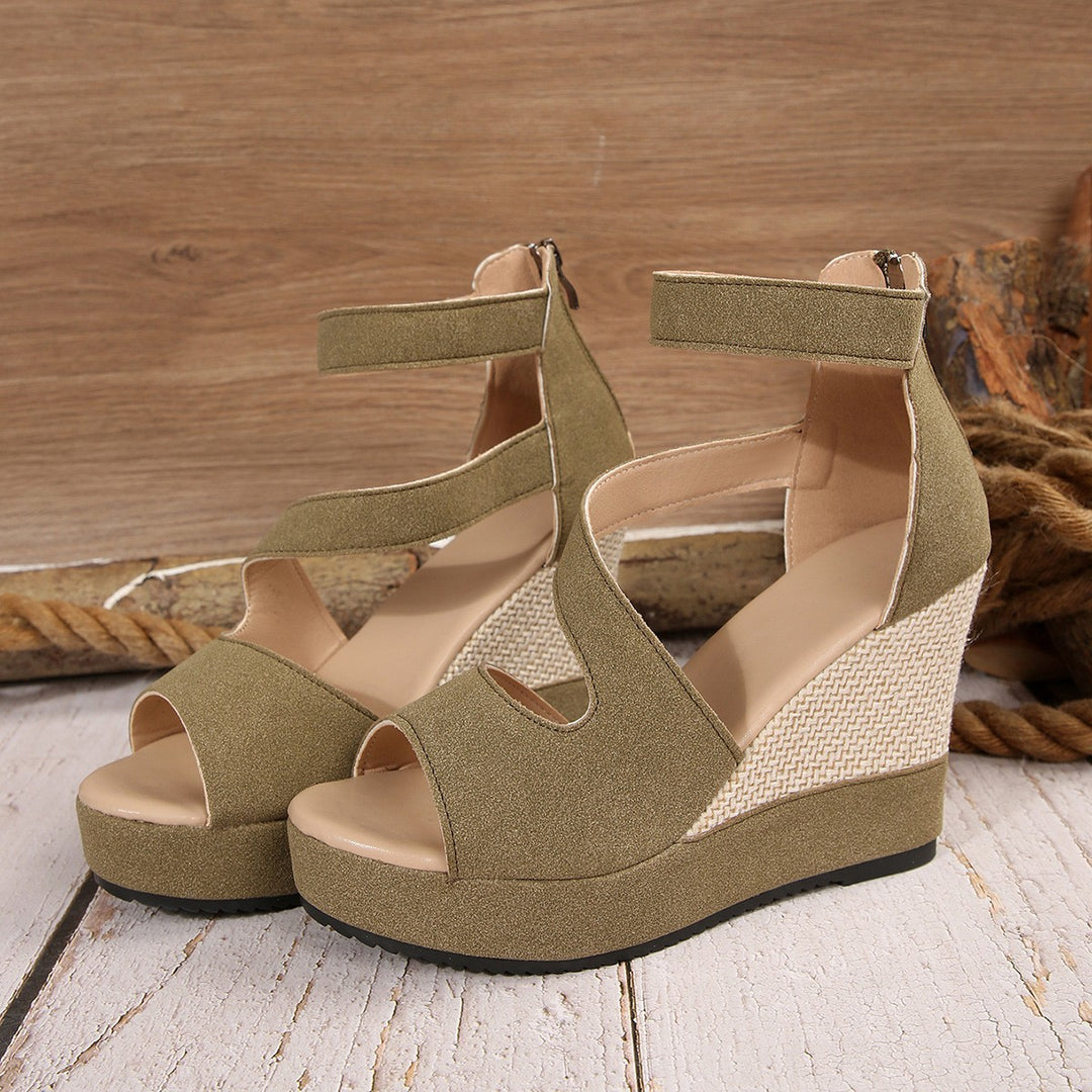 Women's wedge sandals with straw wedge, platform, and adjustable ankle strap Mune Fashion