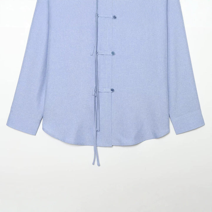 Women Oversize Shirt Jacket with Drawstring, Decorative Knot Closure and Shirt Collar Mune Fashion
