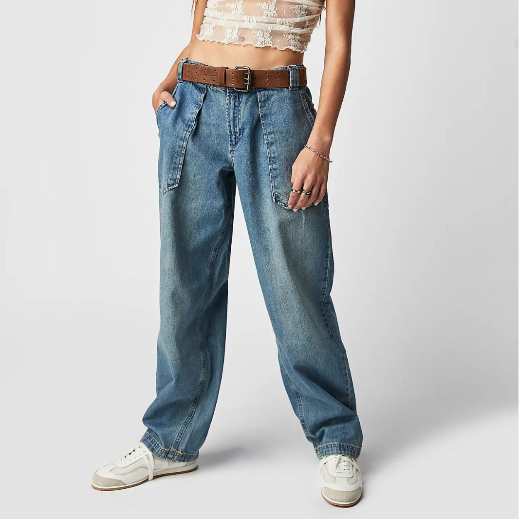 Women’s wide High-Waist Baggy Jeans with a deep crotch, five-pocket design and extra-long legs Mune Fashion