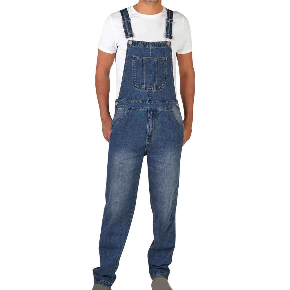 Men's Jeans Overalls with Pockets and Adjustable Straps