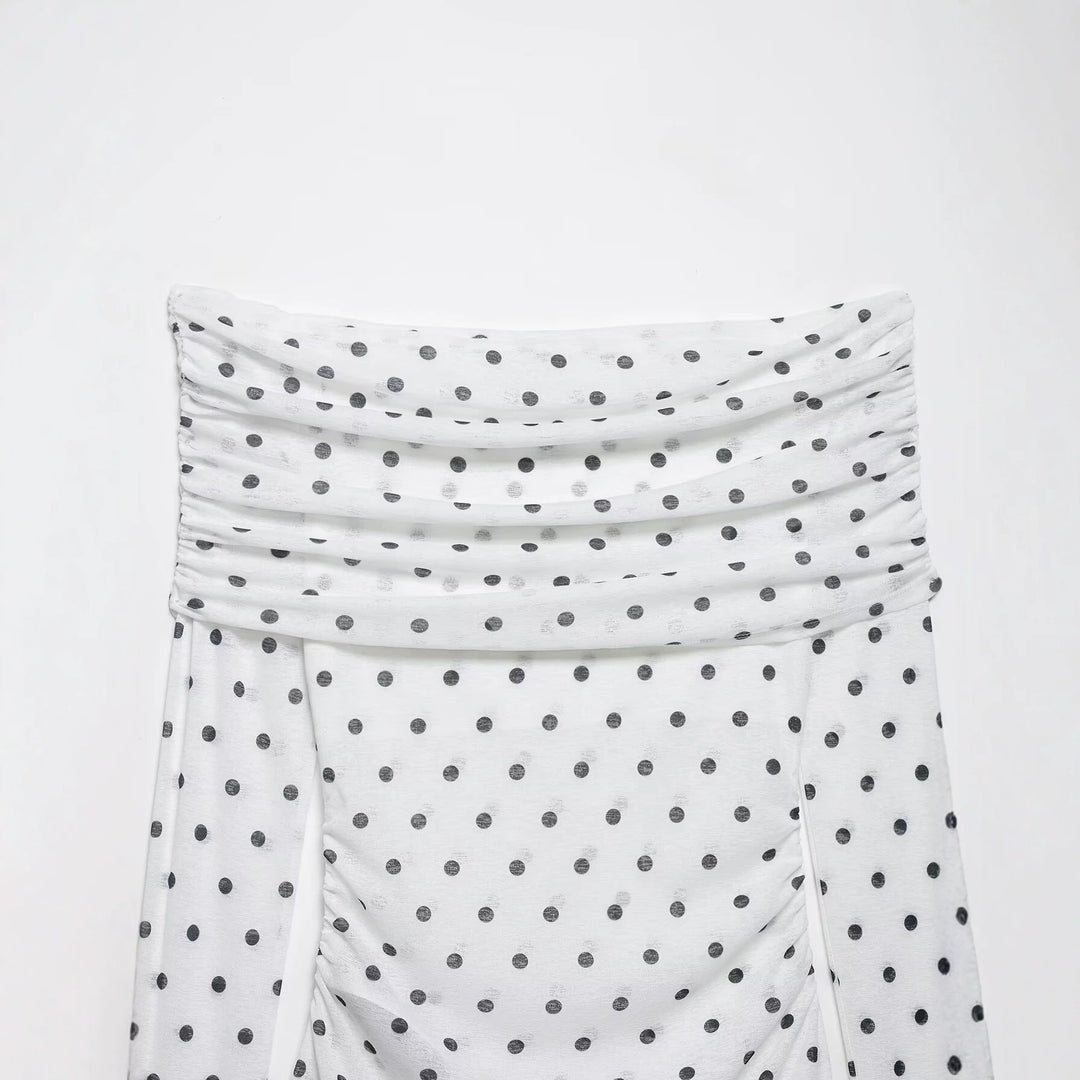 Women's Off-Shoulder Long Sleeve Top with Waterfall Neckline and Polka Dot Print Mune Fashion
