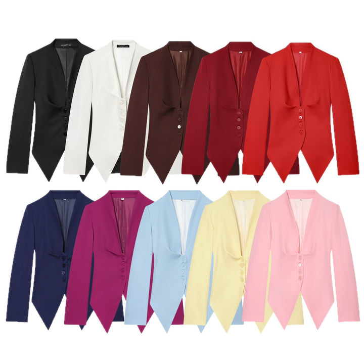 Women's tailored blazer with pointed peplum and deep V-neck Mune Fashion