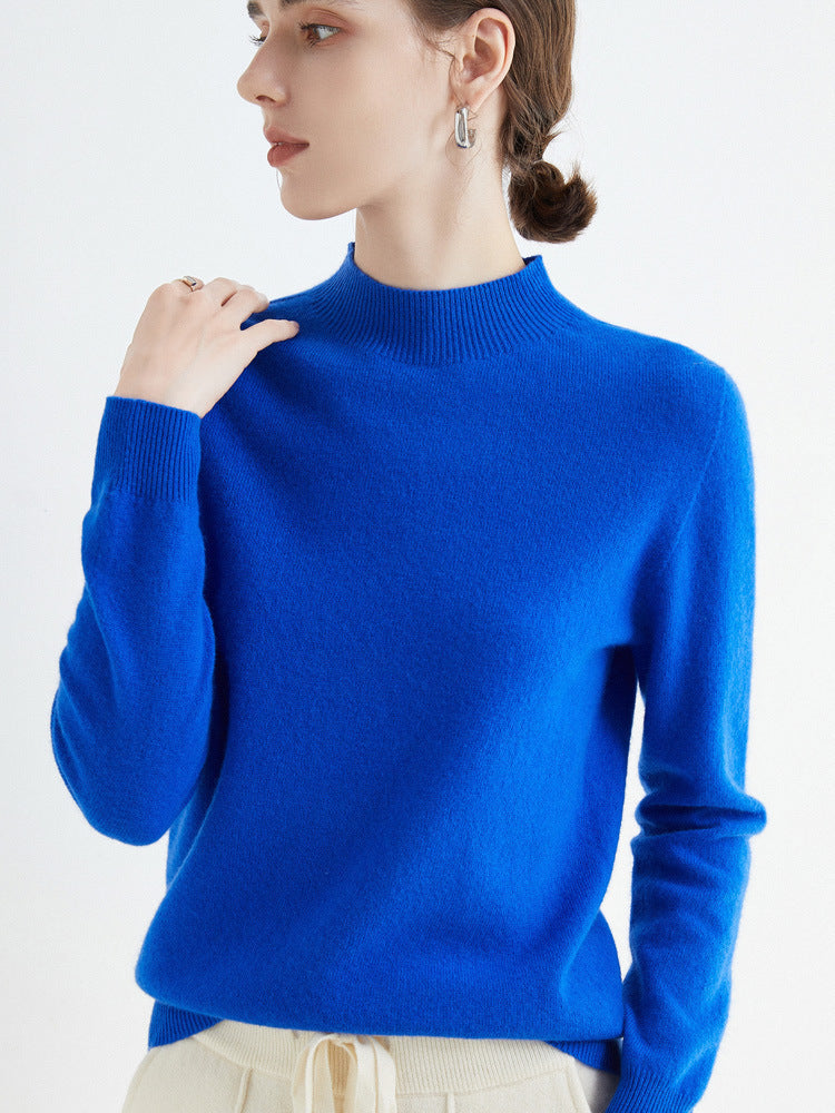 Women's Short Mock Neck Sweater in Cashmere Look with Light Fuzzy Texture Mune Fashion