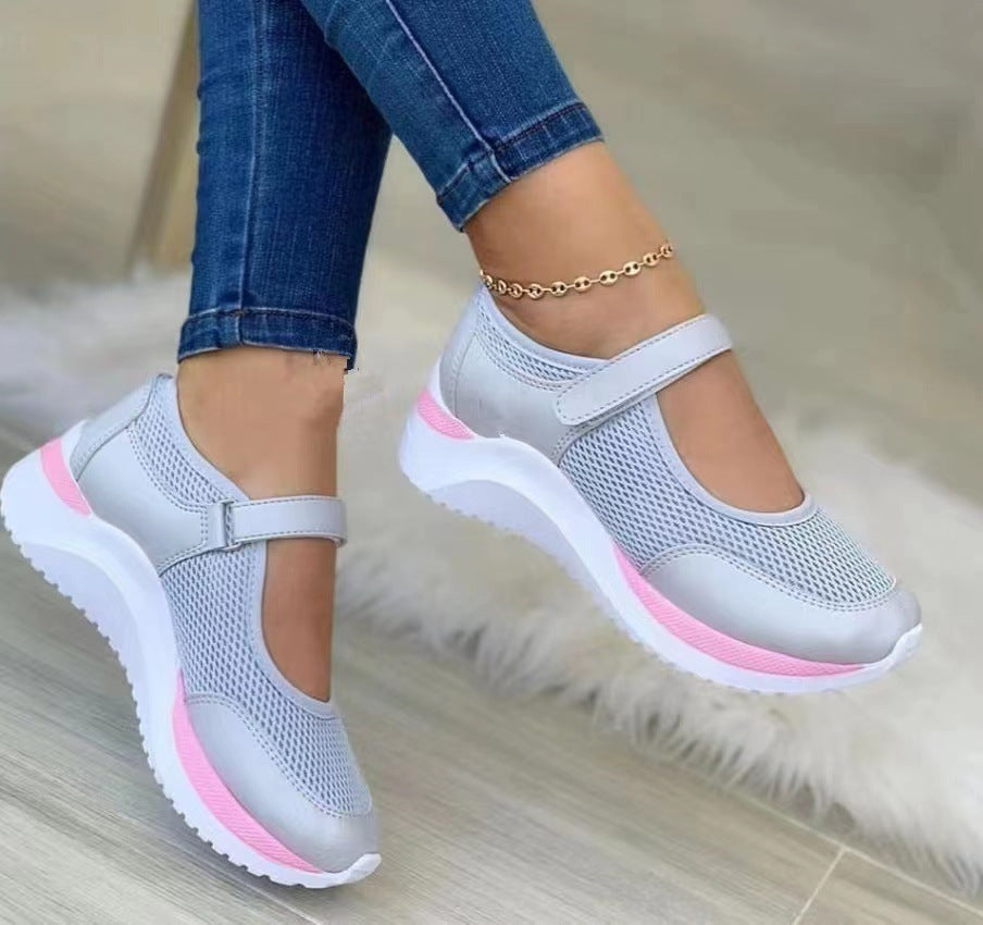 Women's Breathable Mary-Jane Sneakers with Velcro and Wedge Sole Mune Fashion