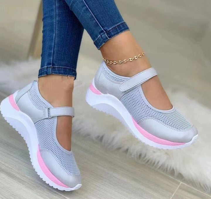 Women's Breathable Mary-Jane Sneakers with Velcro and Wedge Sole Mune Fashion