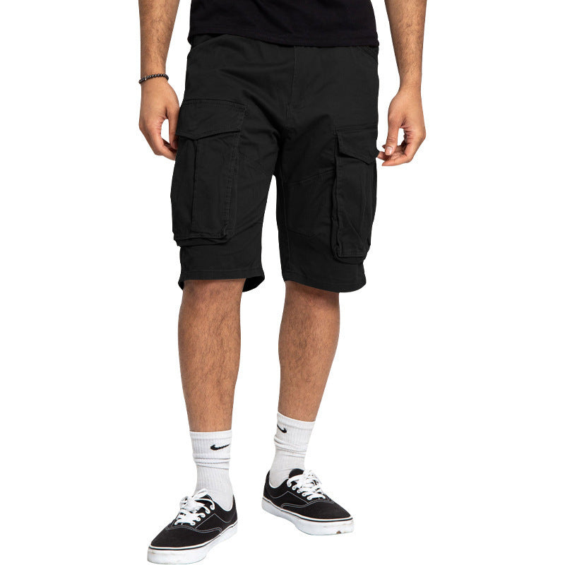 Men's cargo shorts with large flap pockets, straight leg, and loose knee length Mune Fashion