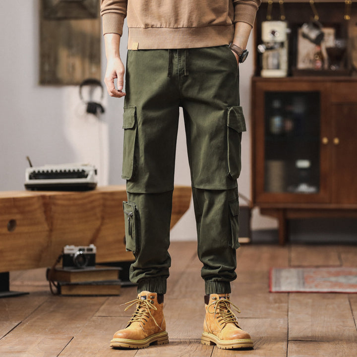 Men's Technical Cargo Jogger Pants with Drawstring Waist, Multi-Function Pockets and Elastic Cuffs Mune Fashion