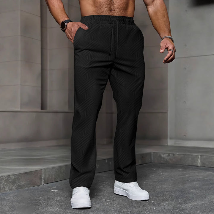 Men's textured relaxed joggers with geometric jacquard, elastic drawstring, and straight leg Mune Fashion