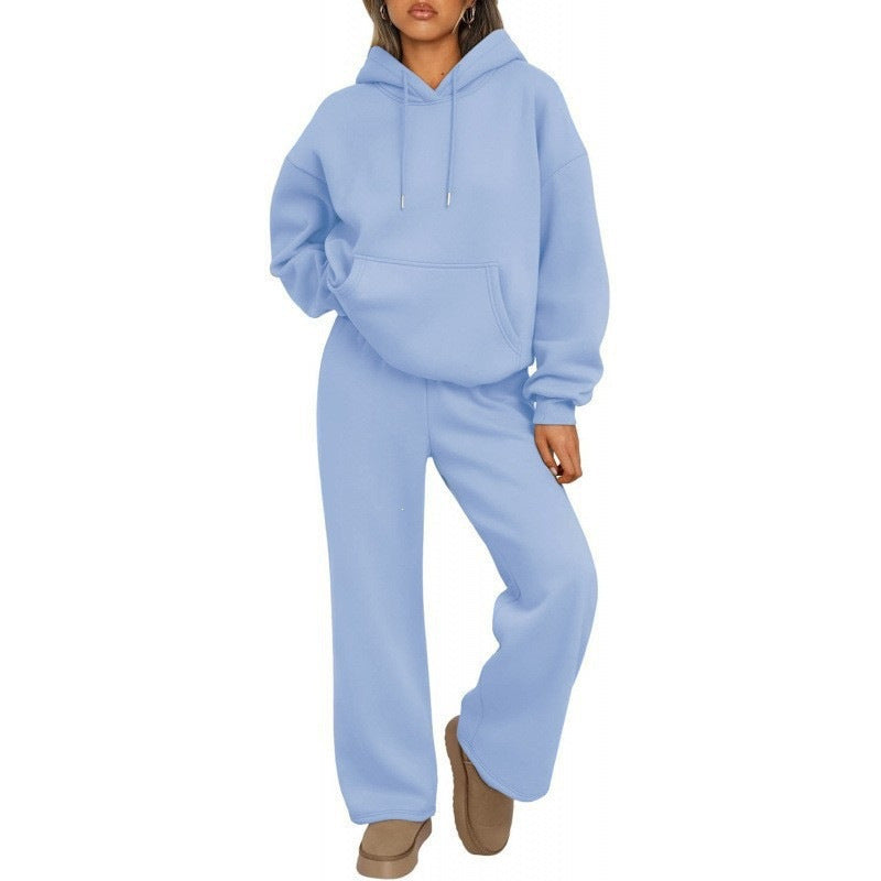 Women's Oversized Hoodie Set with Kangaroo Pocket and Wide Palazzo Pants Drune