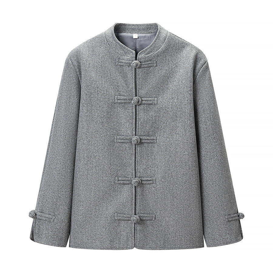 Women's Boxy Wool Blend Short Jacket with Toggle Closures and Stand-up Collar Mune Fashion