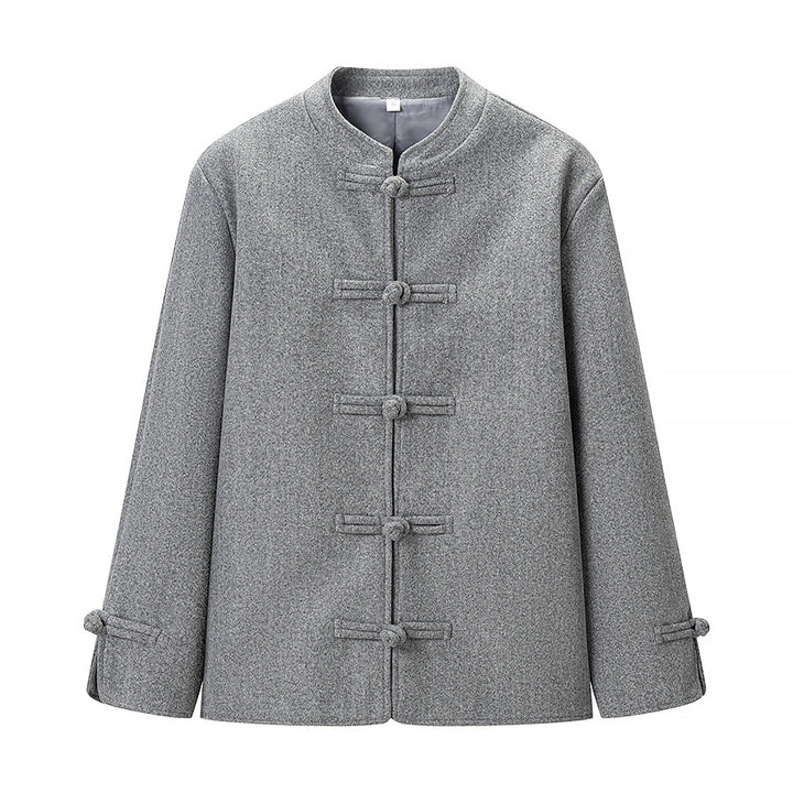 Women's Boxy Wool Blend Short Jacket with Toggle Closures and Stand-up Collar Mune Fashion
