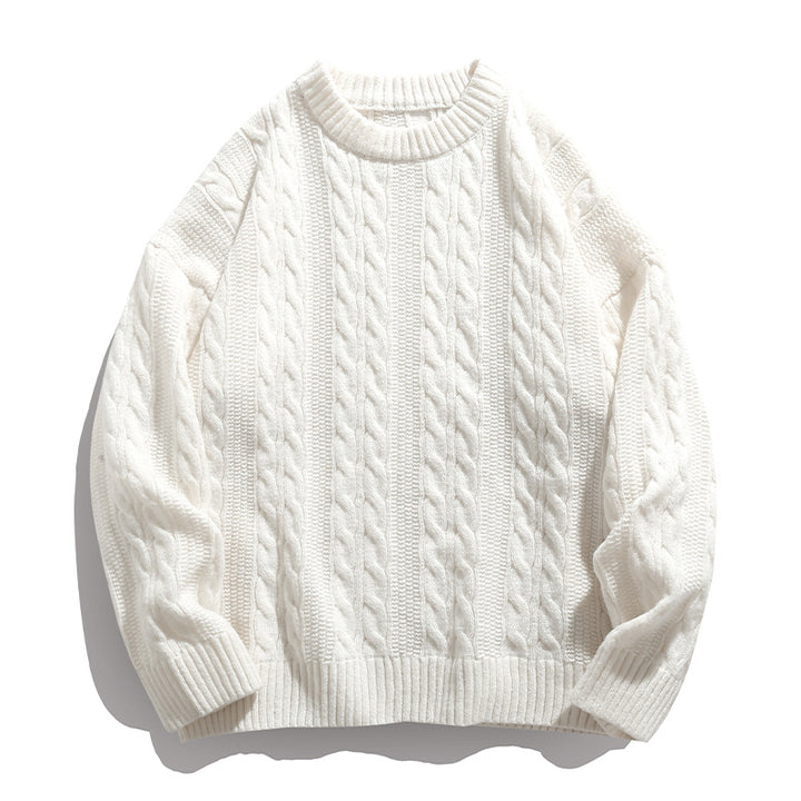 Unisex Boxy-Braided Pattern Knit Sweater with Ribbed Hem Mune Fashion