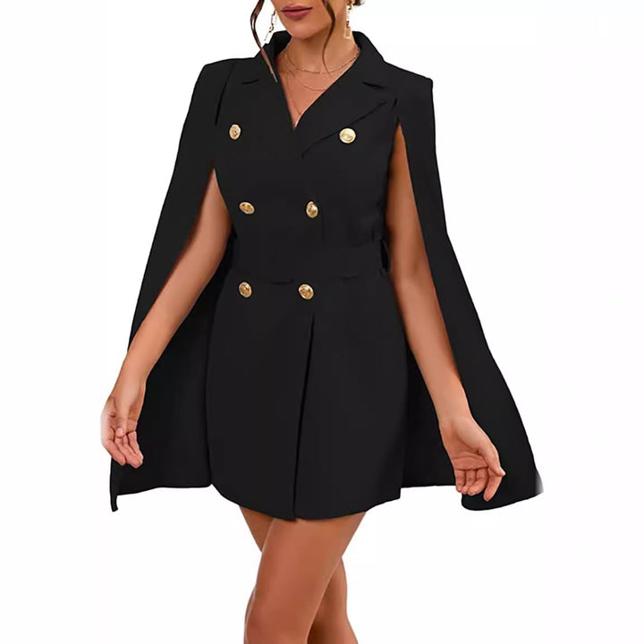 Women's short blazer dress with cape sleeves and double-breasted decorative button placket Mune Fashion