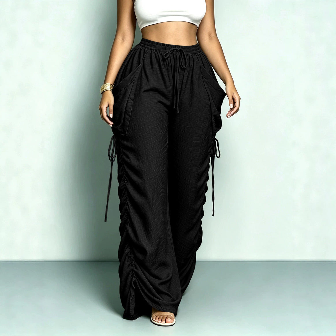 Women's wide Relax Harem pants with side gathering and large pockets Mune Fashion