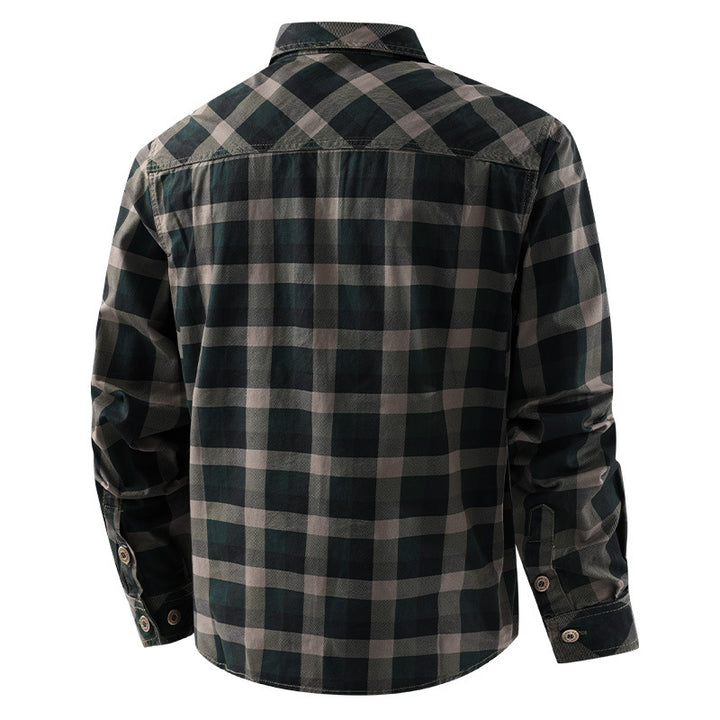 Men's casual checked flannel shirt jacket made of cotton blend with double chest pockets and reinforced quilting Mune Fashion
