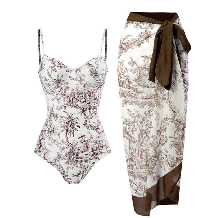 Women's One-Piece Swimsuit with Elegant Wrap Skirt Mune Fashion