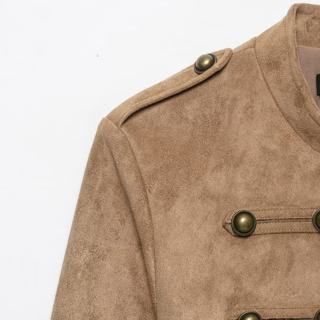 Women's short jacket in military style with stand-up collar and decorative button detail Mune Fashion