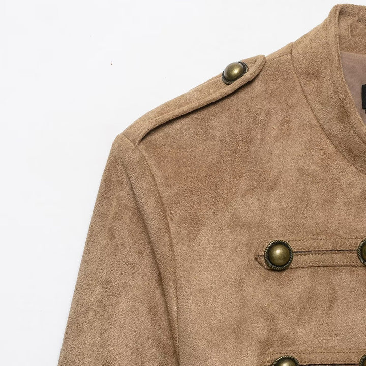 Women's short jacket in military style with stand-up collar and decorative button detail Mune Fashion