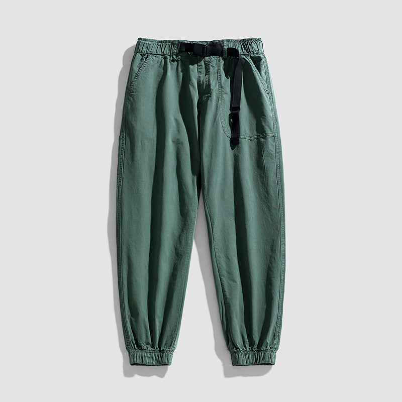 Herren Casual-Joggerhose aus Baumwoll‑Twill mit elastischem Bund, integriertem Webgürtel und geripptem Knöchelabschluss Mune Fashion