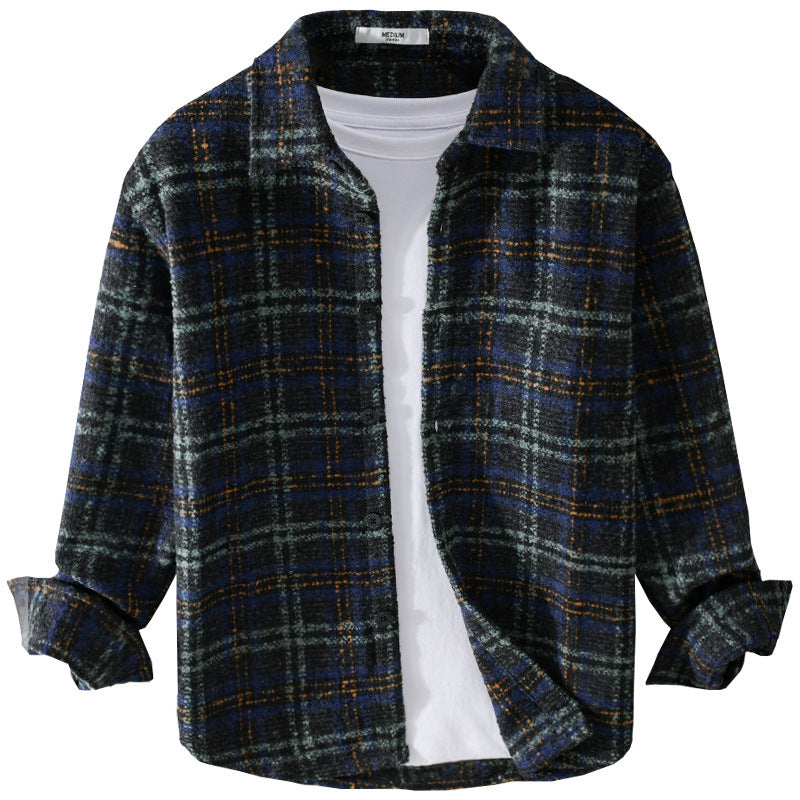 Men's Boucle Overshirt in Shirt Jacket Style with Kent Collar and Check Pattern Mune Fashion
