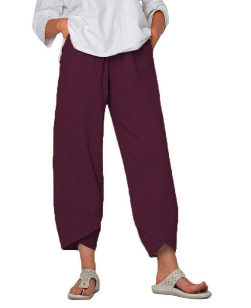 Women's loose linen pants with high waistband, tulip hem, and side pockets Mune Fashion