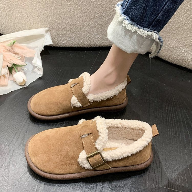Women Lined Suede-Look Slippers-Mules with Teddy Lining and Adjustable Strap Mune Fashion