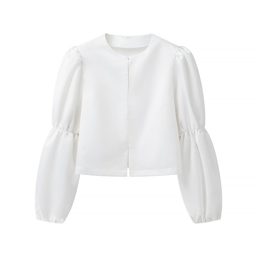 Ladies Glossy Satin Blouse with Voluminous Puff Sleeves Mune Fashion