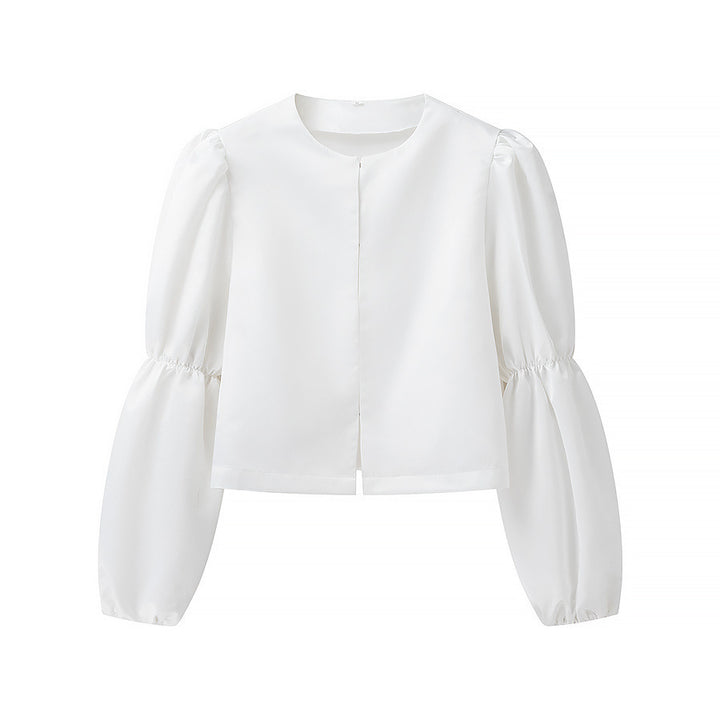 Ladies Glossy Satin Blouse with Voluminous Puff Sleeves Mune Fashion