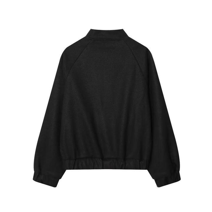 Women Oversized Wool Blend Bomber Jacket with Raglan Sleeves and Drawstring Hem Mune Fashion