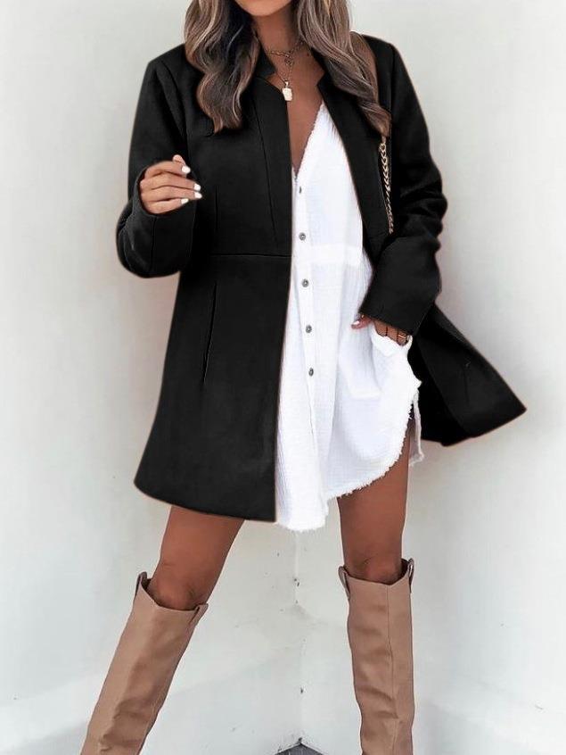 Women Longline Blazer Coat with tailored seam and clean V-neck Mune Fashion