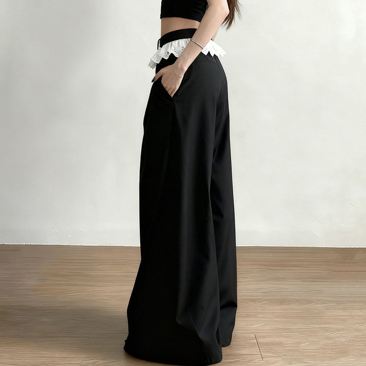 Women's Palazzo Pants with High Waist and Decorative Lace Ruffle Mune Fashion