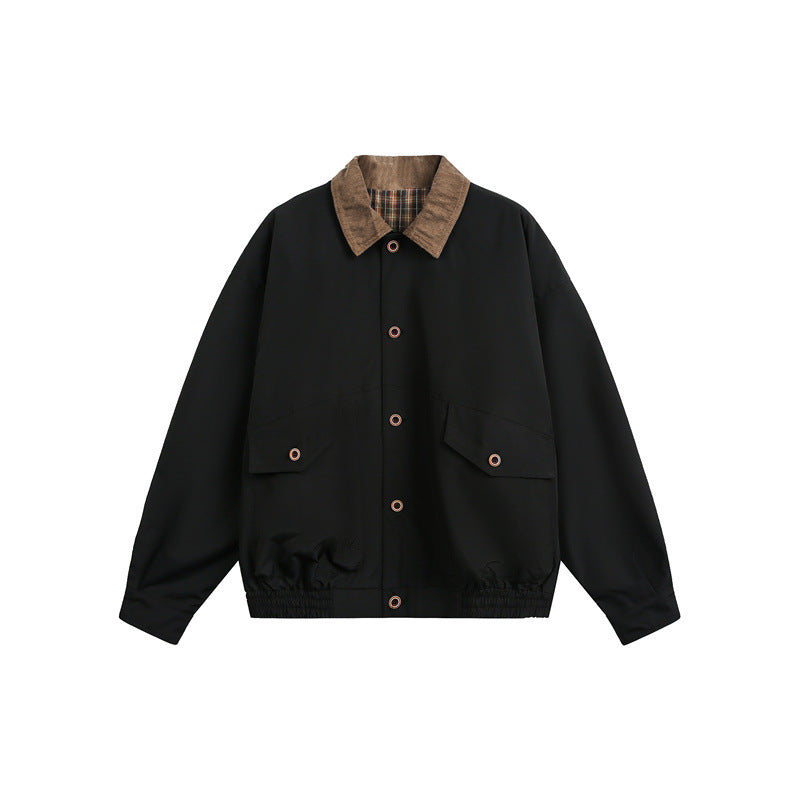 Unisex Casual cut Blouson jacket in field style with cord collar and check inner lining Mune Fashion