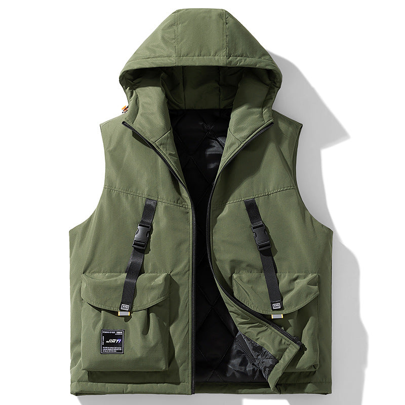 Men's Technical Outdoor Vest with Hood, Quilted Insulation and Multifunctional Cargo Pockets Mune Fashion