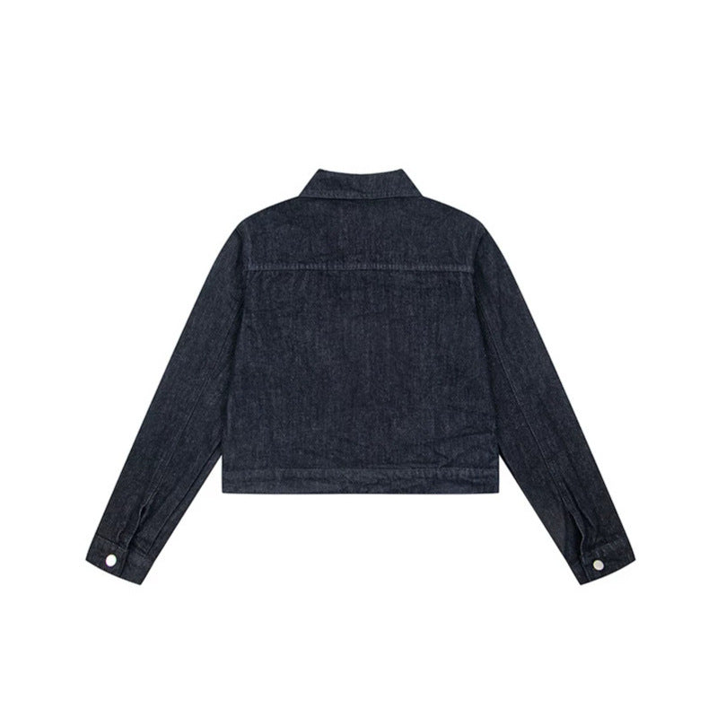 Women Short Cropped Denim Jacket with Star Applications and Cartoon Embroideries Mune Fashion