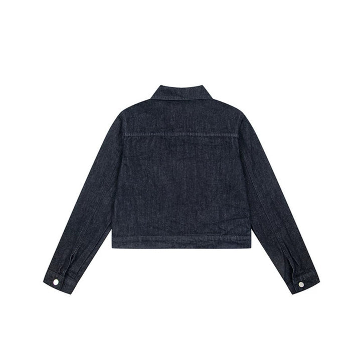 Women Short Cropped Denim Jacket with Star Applications and Cartoon Embroideries Mune Fashion