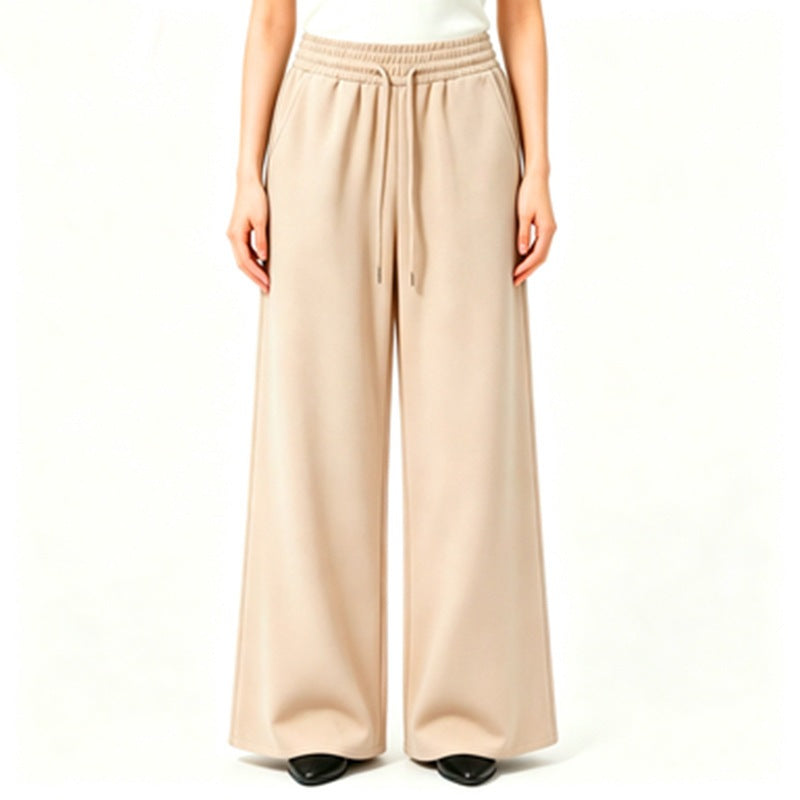 Ladies wide high-waist lounge pants with elastic waistband, drawstring, and flowing jersey Mune Fashion