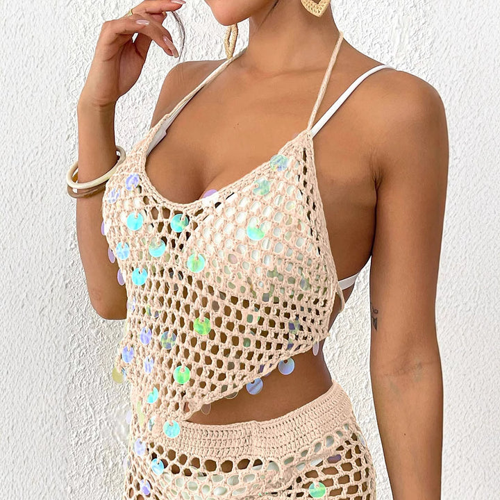 Women’s Crochet Top with Colorful Sequins Mune Fashion