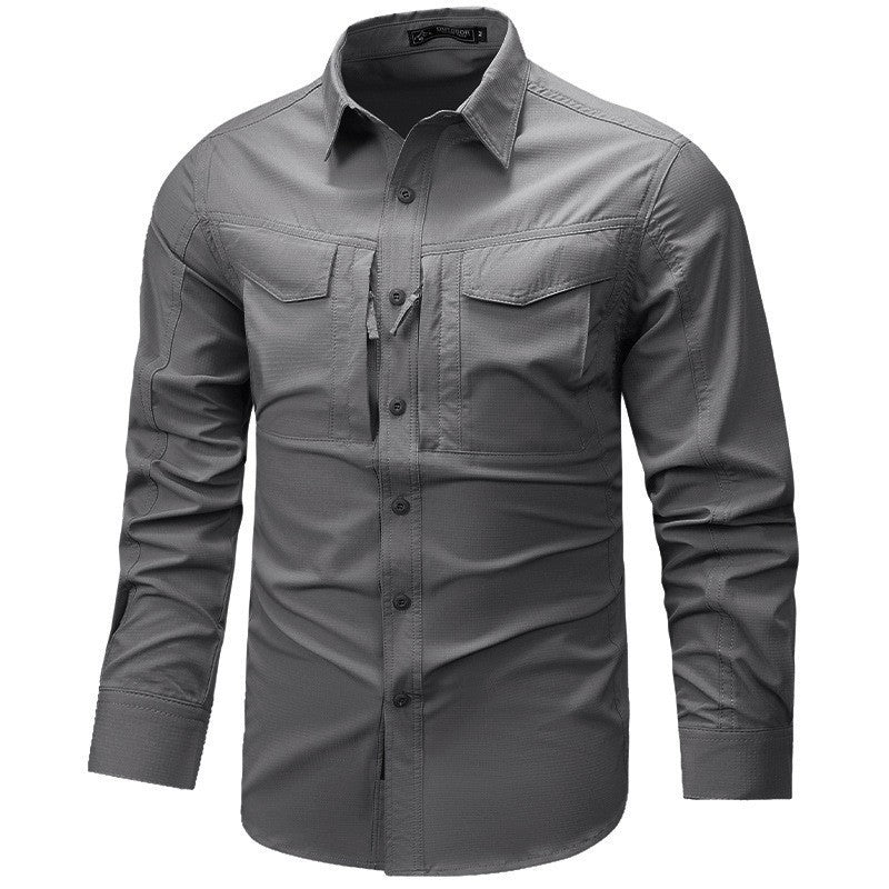 Men's Long Sleeve Outdoor Shirt with Ripstop, Chest Pockets and Zipper Pocket Mune Fashion