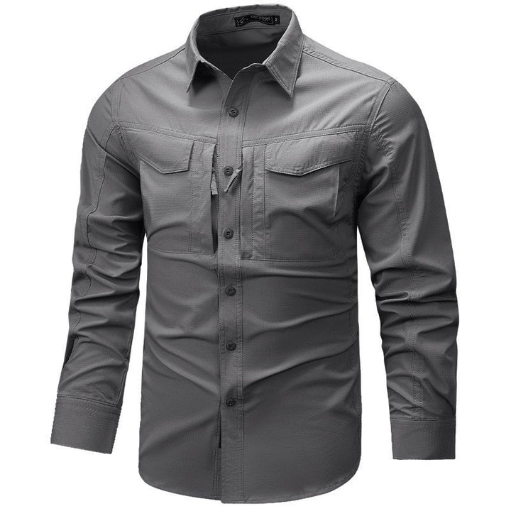 Men's Long Sleeve Outdoor Shirt with Ripstop, Chest Pockets and Zipper Pocket Mune Fashion