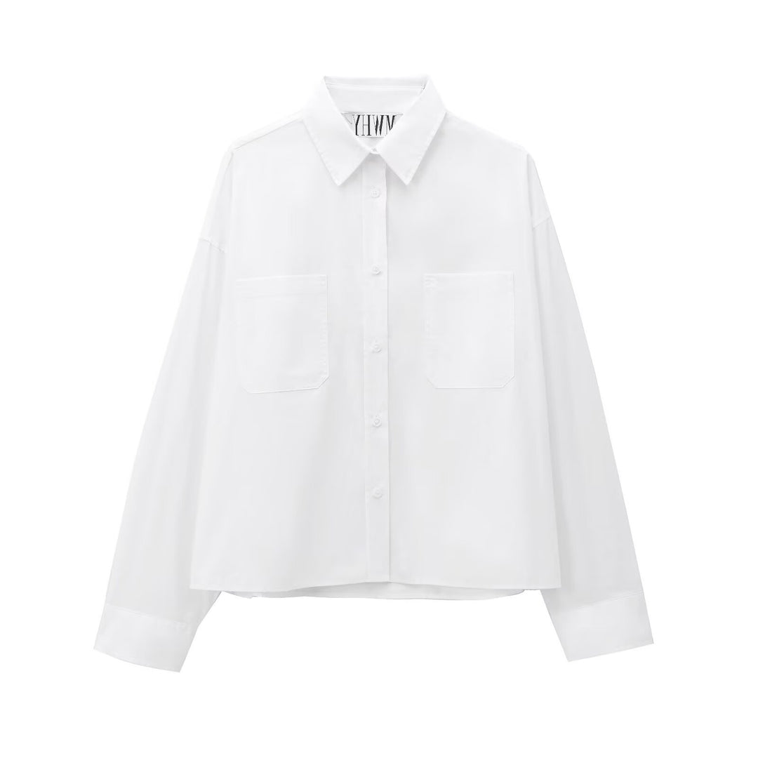 Women's Boxy Cropped Shirt Jacket with Patch Chest Pockets Mune Fashion