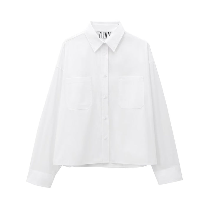 Women's Boxy Cropped Shirt Jacket with Patch Chest Pockets Mune Fashion